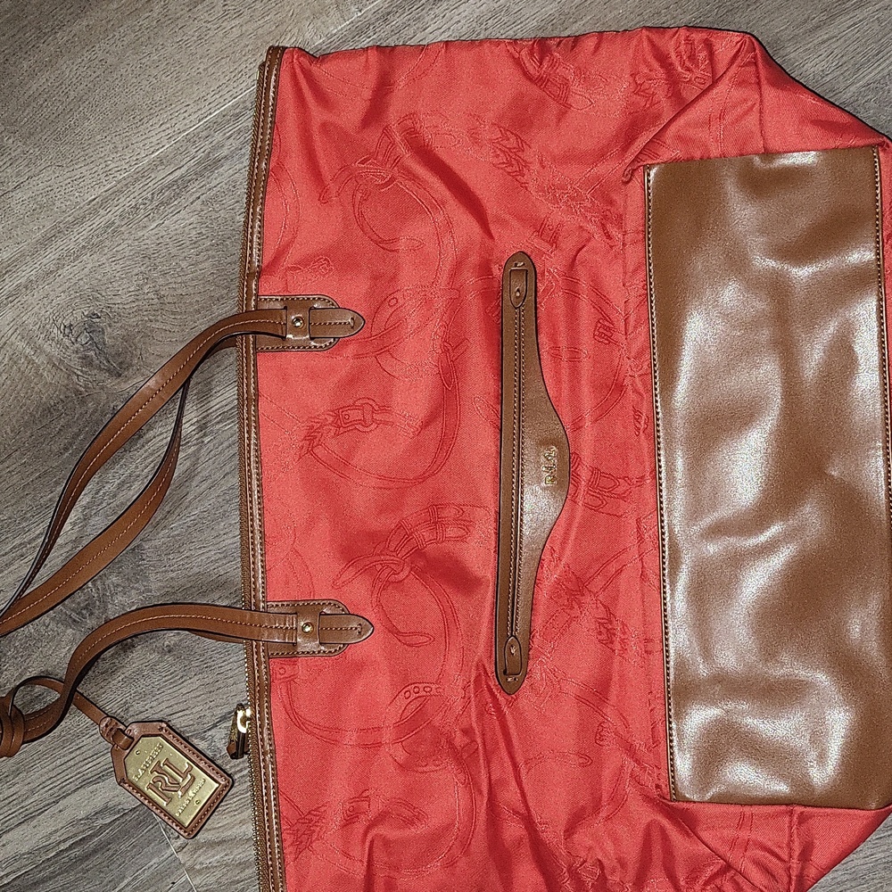 Vintage Ralph Lauren Red and Brown Women's Tote Bag